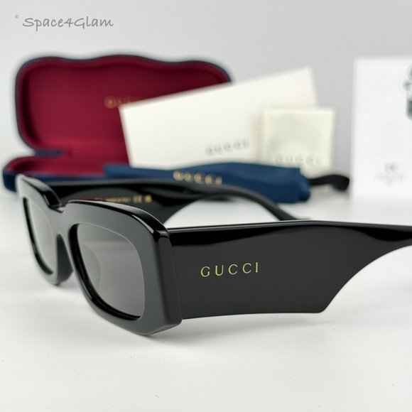 NEW Gucci GG1426S 001 Black Grey Unisex Rectangle Sunglasses GG 1426S - Picture 1 of 12